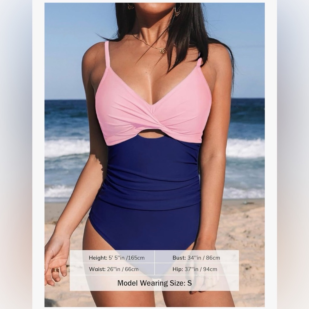 NWT Cupshe Pink &  Blue Women's Twist Front Cutout Adjustable Straps Swimsuit